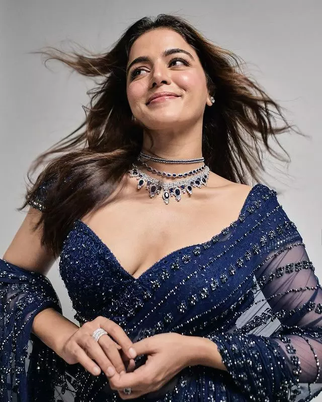 Wamiqa Gabbi's Fiery Glamour in Navy Blue Saree