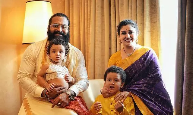 Rishab Shetty and Pragathi Shetty Radiate Joy in a Heartwarming Family Portrait