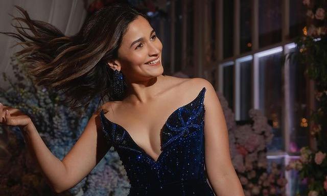 alia bhatt ambani party dress Alia Bhatt Wore A Powder Blue 'Kurta' And 'Sharara' Set Worth Rs. 98K For Anant Ambani's Engagement