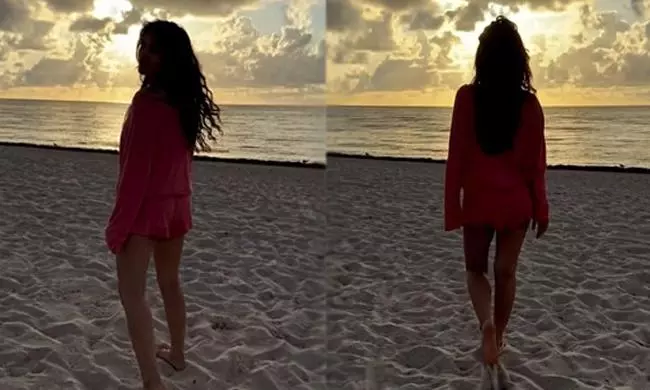 Sreeleela’s Barefoot Walk Paints Poetry on Sand