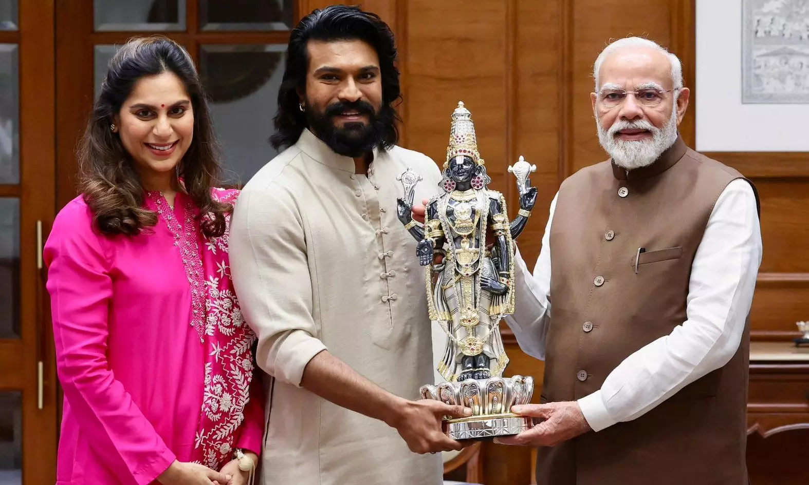 Charan, Upasan Present Balaji Idol To PM Modi