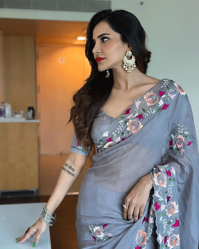 Elegance in Stripes: Ashu Reddys Mesmerizing Saree Ensemble