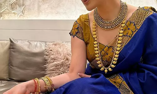 Raai Laxmi Radiates in Navy Blue for Diwali