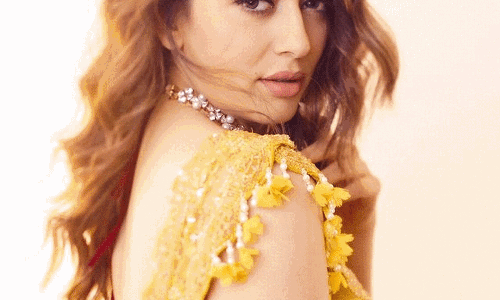 Hansikas Mustard Saree Look