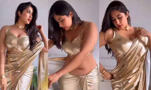 వీడియో: టీవీ న‌టి గోల్డ్ శారీ కుచ్చిళ్లు స‌రి చేస్తుంటే!