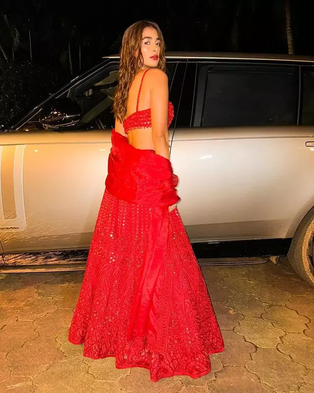 Pooja Hegde Red Pataka Chic