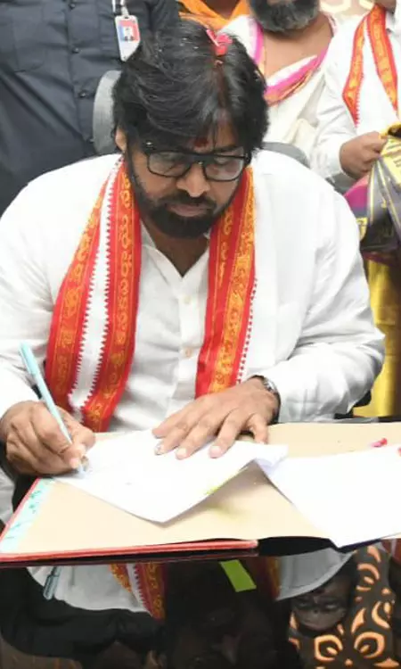 Pawan Kalyan Takes Charge As Deputy: Uses Special Pen!