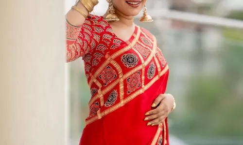 Sravanthis Stunning Golden Jumka Glam