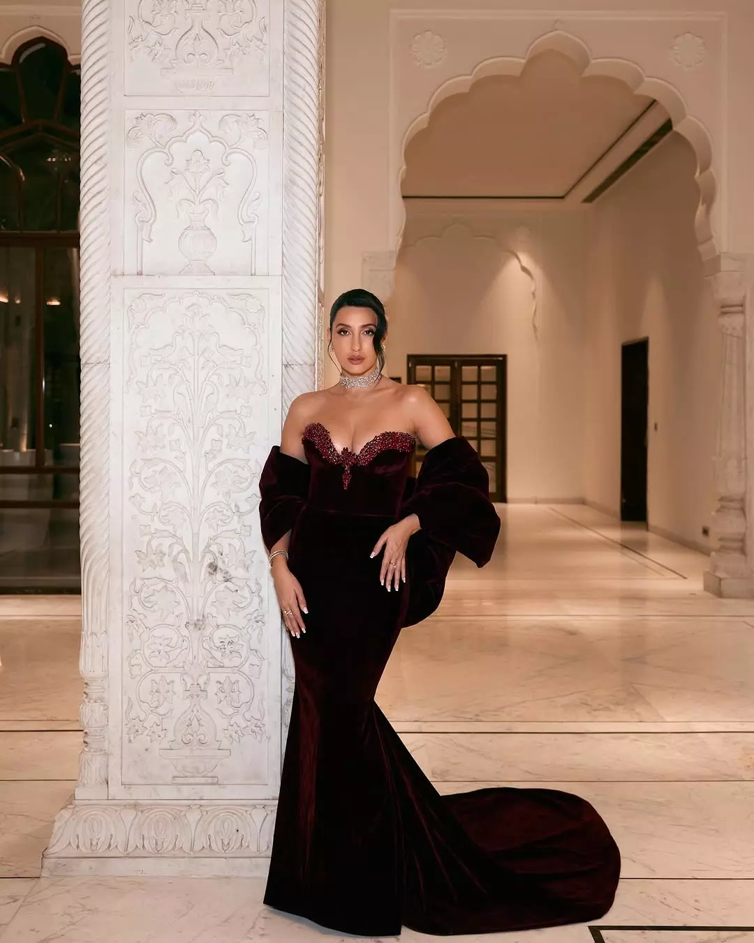 Nora Fatehi Looks Elegant in a Velvet Dress at IIFA 2025