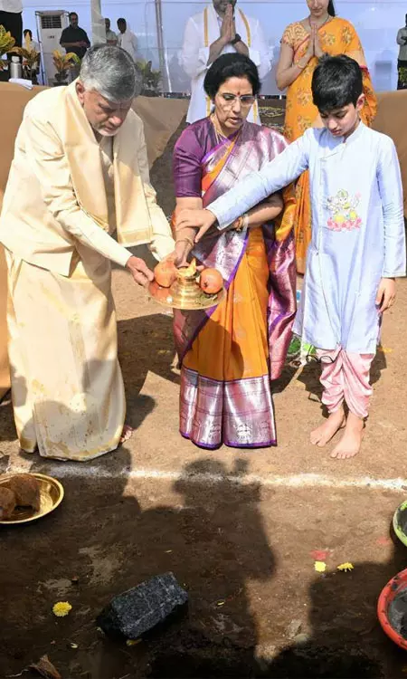Foundation Stone Laid For CM Babu’s House In Amaravati