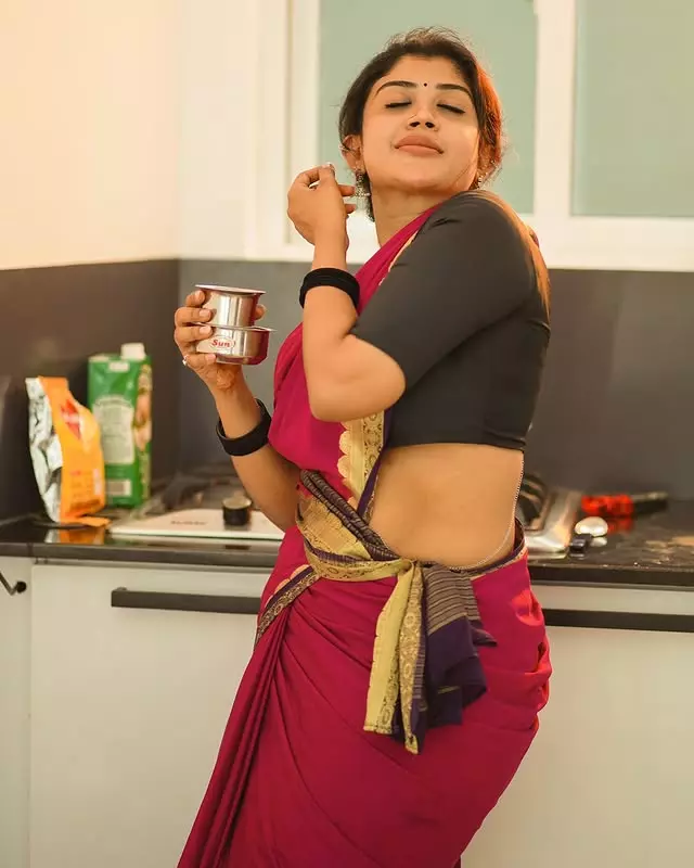 Gayathri Shans Grace in Maroon Traditional Saree Look Gayathri Shans Grace in Maroon Traditional Saree Look