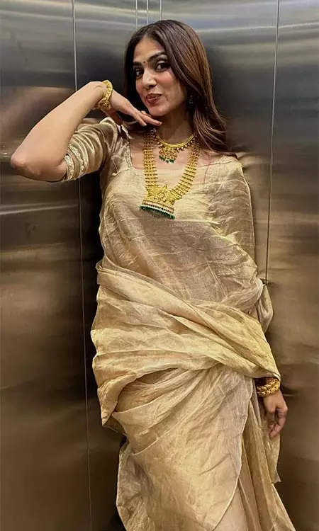 Malavika Mohanans Graceful Style in Golden Saree with a Playful Twist