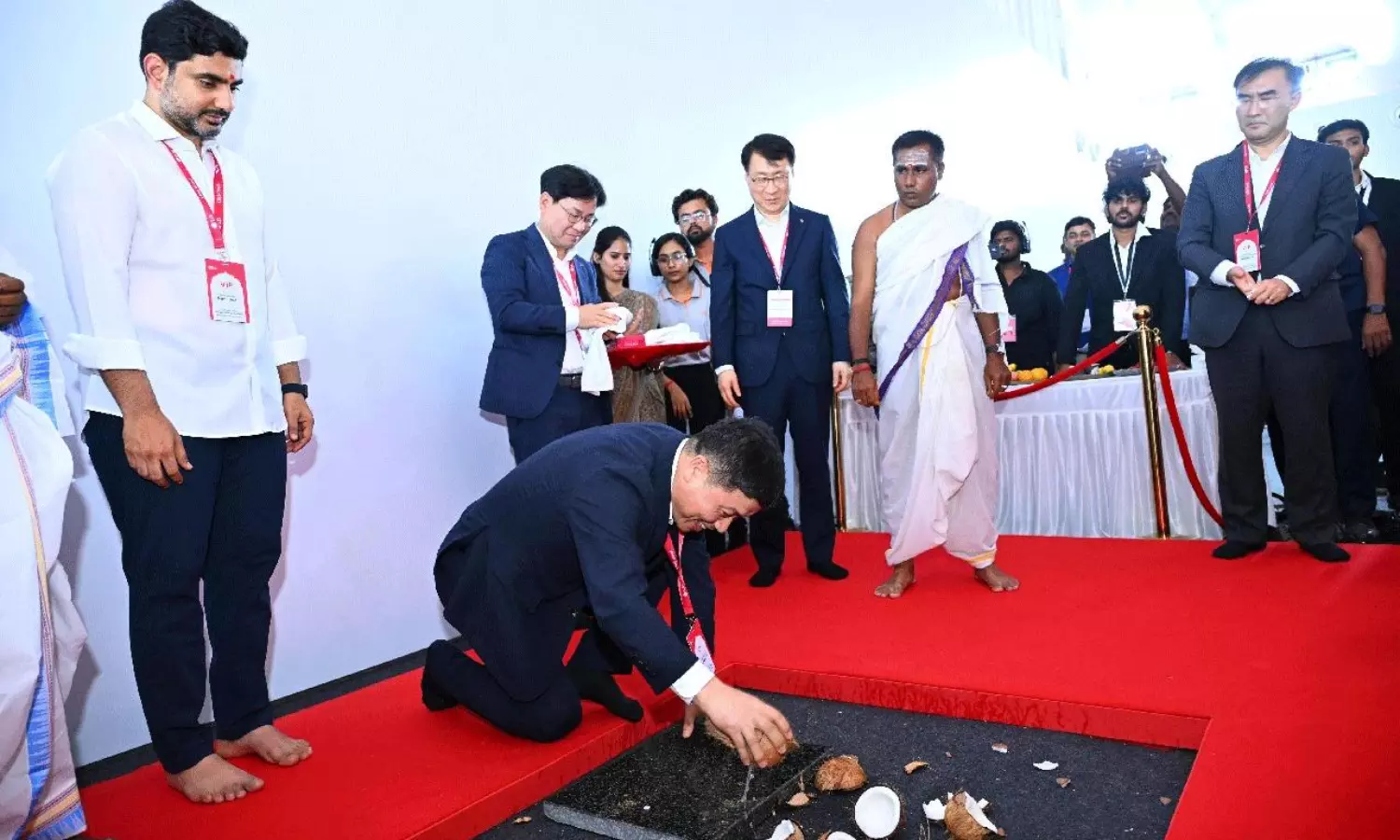Korean Team Joins Lokesh in Temple-Style Groundbreaking