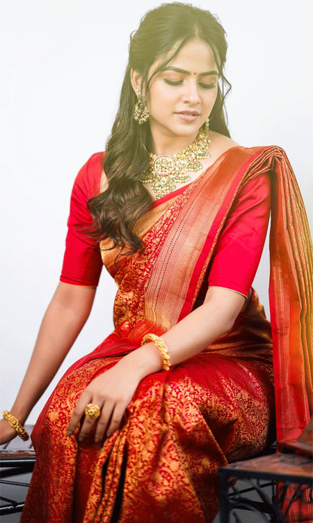 Vaishnavi Chaitanya Looks Beautiful in Traditional Red Saree