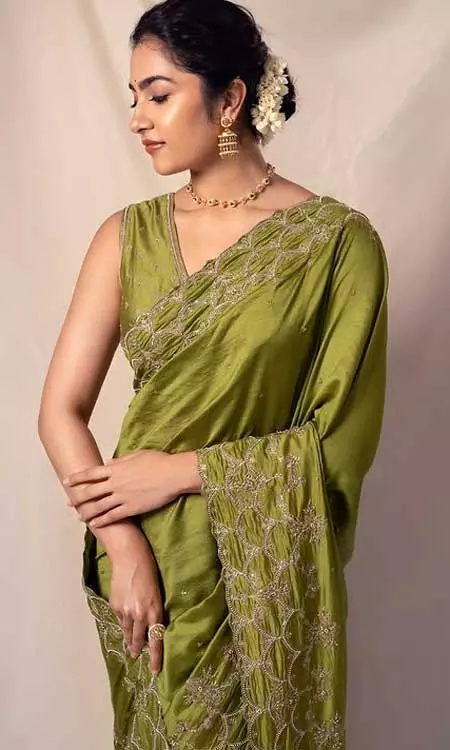Rukmini Vasanth Charms in Olive Green Saree for Ace Promotions