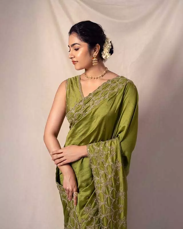Rukmini Vasanth Charms in Olive Green Saree for Ace Promotions
