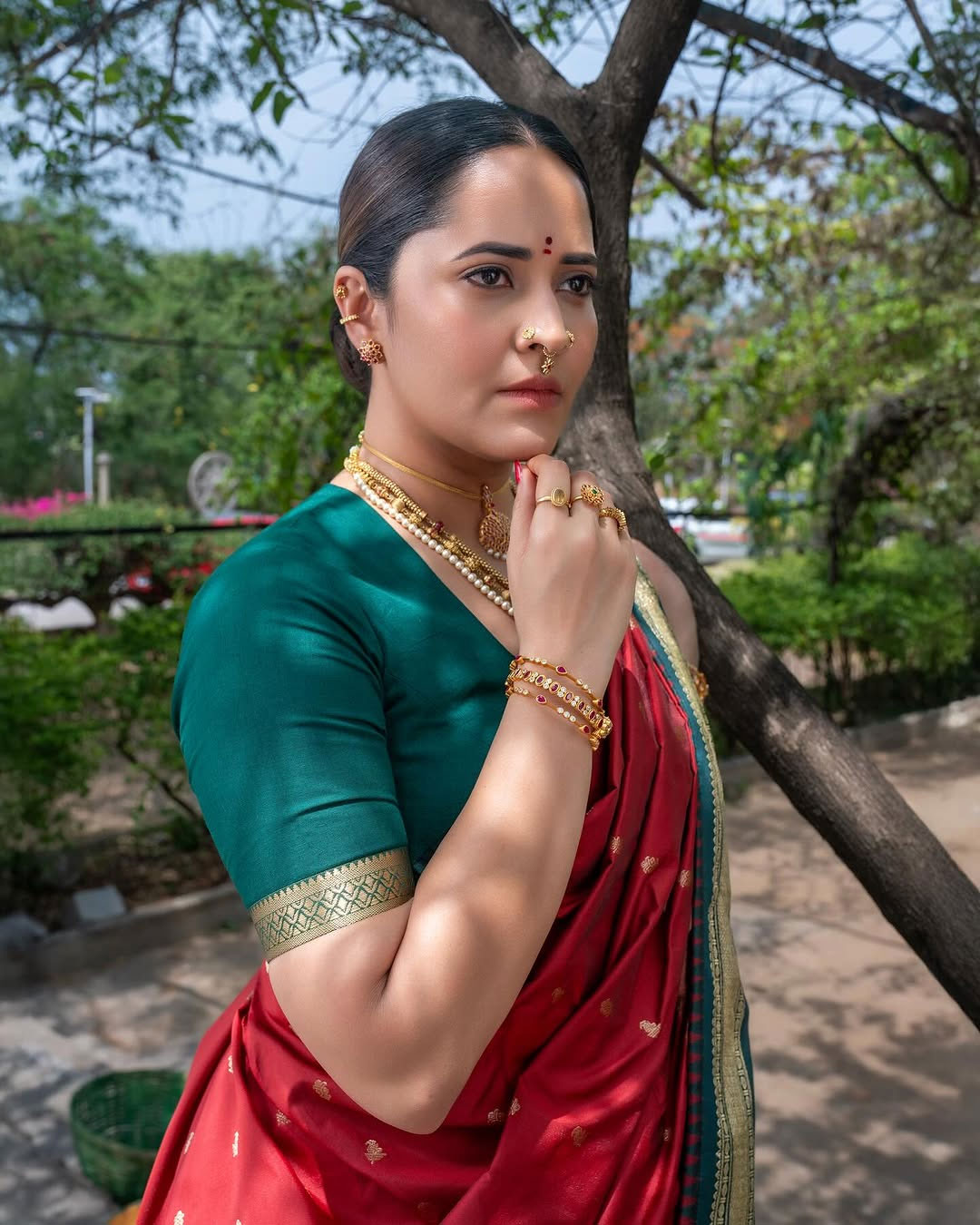 Anasuya in 9-Yard Saree Look for Village Theme Episode