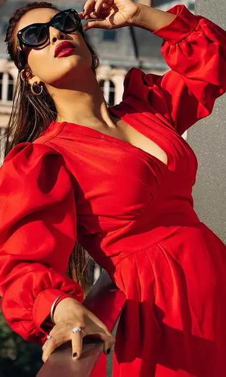 Neha Malik Turns Heads with Dazzling Red Dress