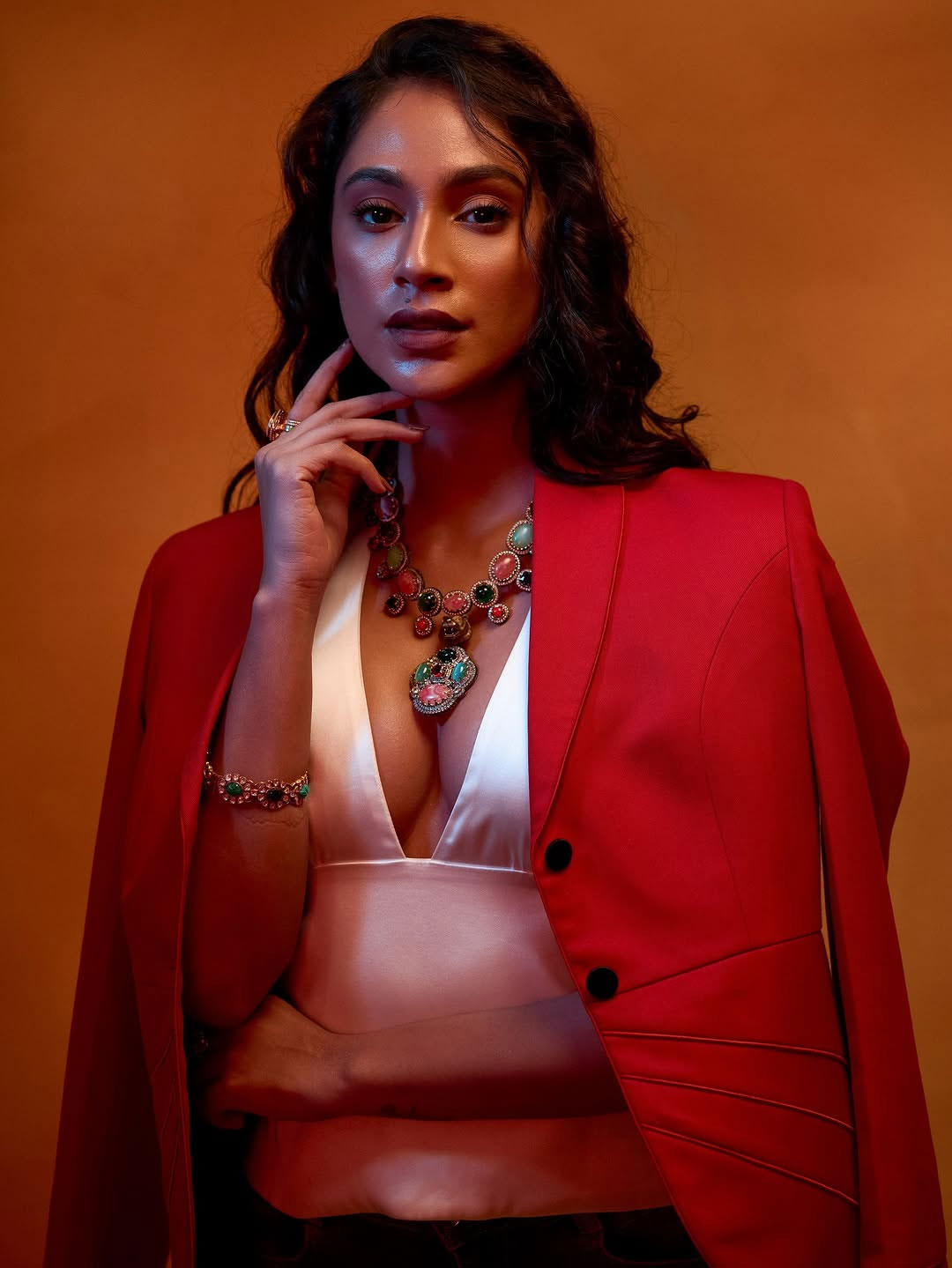 Anukreethy Vas Glows in Striking Red Blazer Look