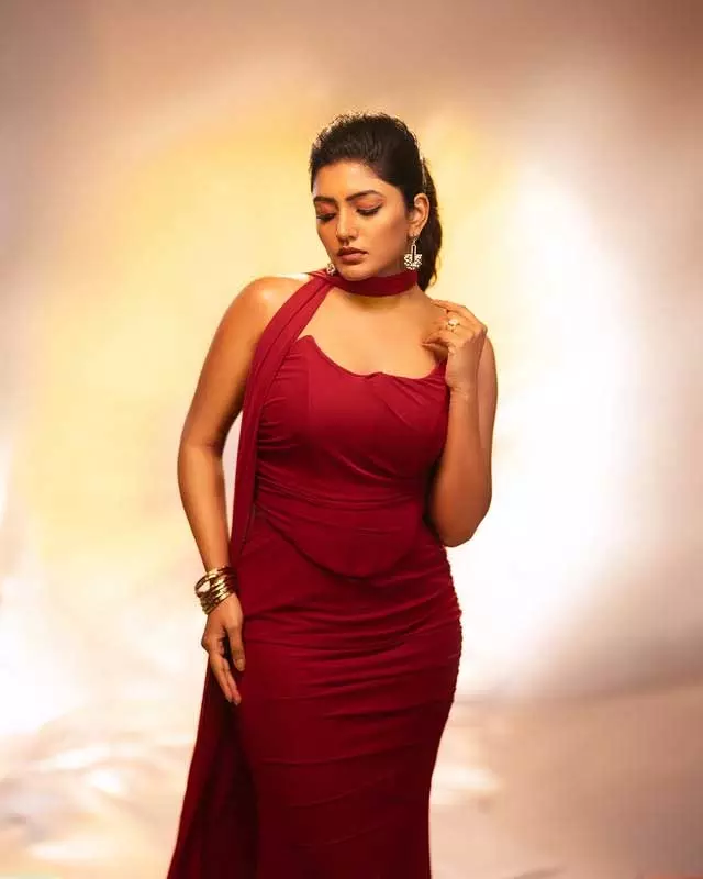 Eesha Rebba Dazzles in Red Under Studio Lights