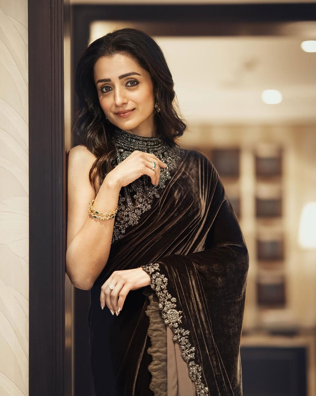 Trisha Krishnan Pairs Royal Saree with Subtle Glam