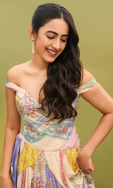 Niharika Konidela Smiles in Multi-Colored Umbrella Dress