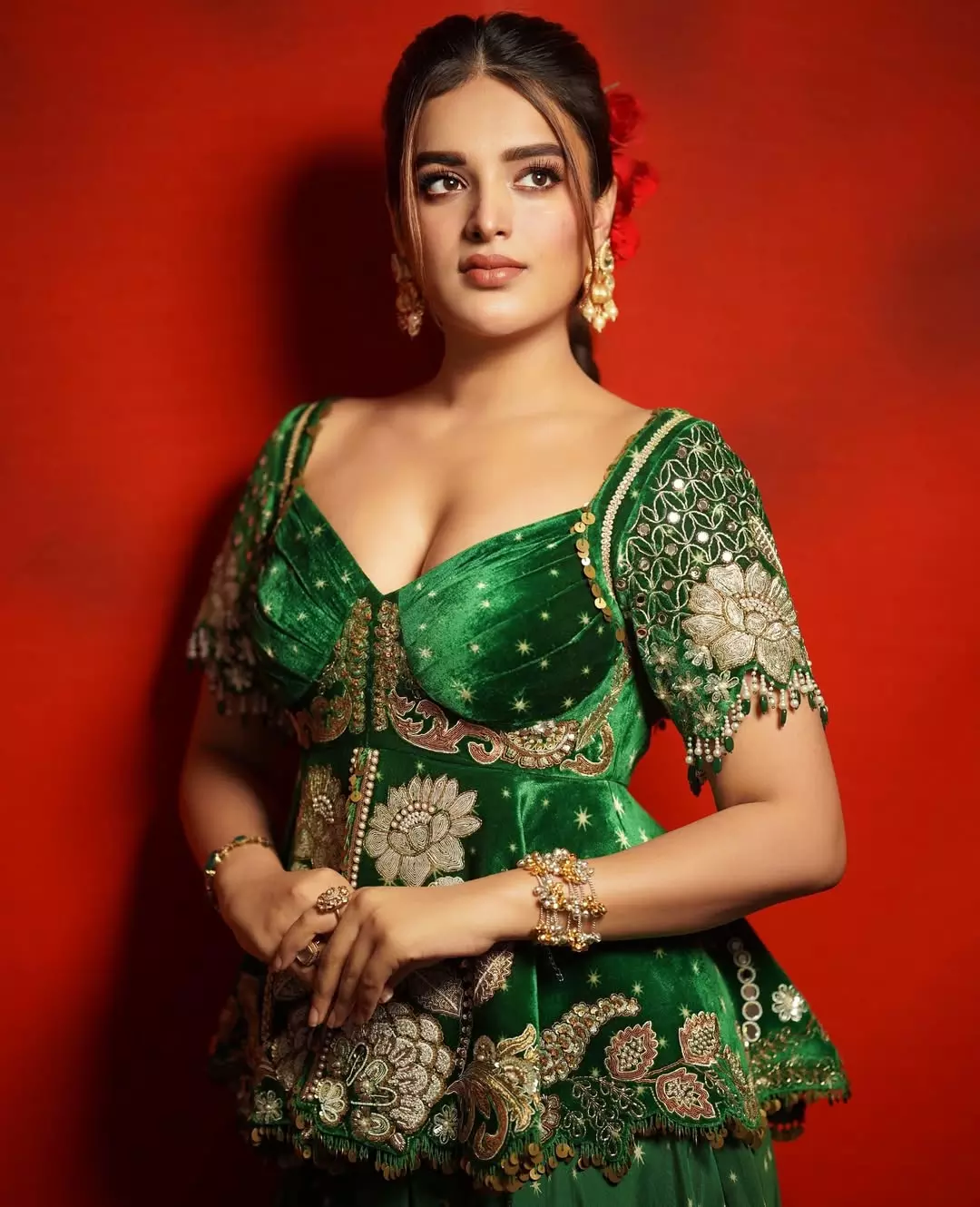 Regal Radiance  Nidhhi Agerwal’s Ethnic Elegance in Green
