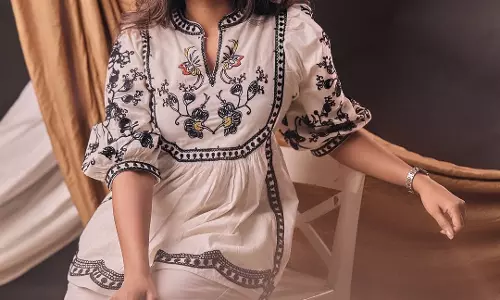 Eesha Rebba Exudes Grace in a Chic Embroidered Ivory Ensemble