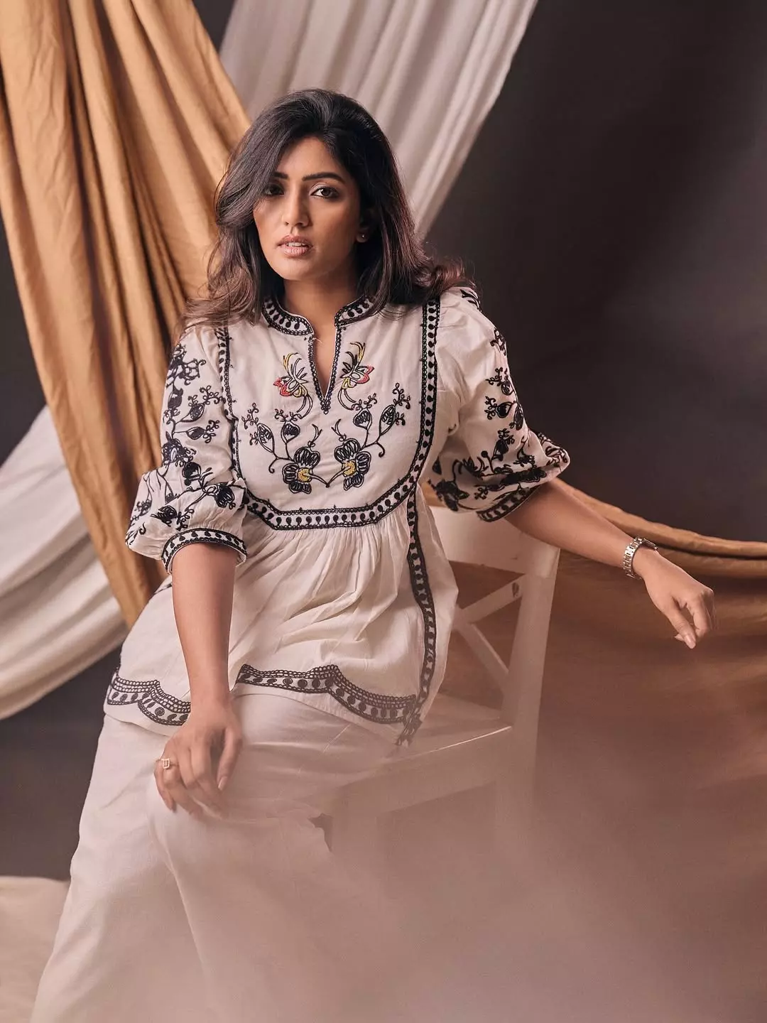 Eesha Rebba Exudes Grace in a Chic Embroidered Ivory Ensemble