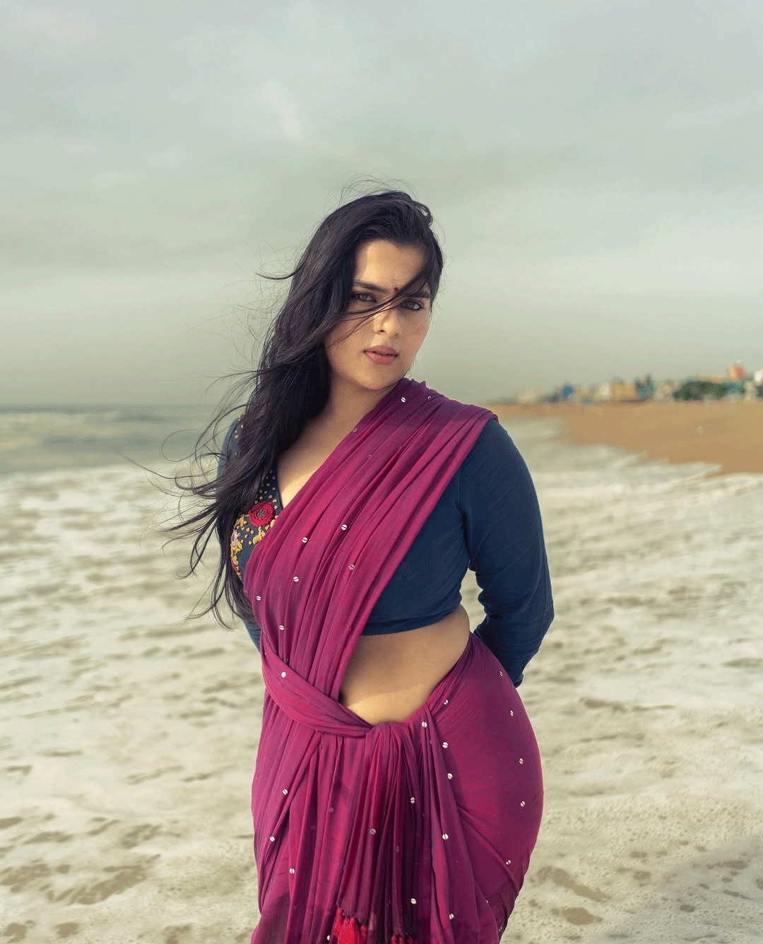 Kavya Kalyanram Channels Her Inner Diva in a Saree by the Beach