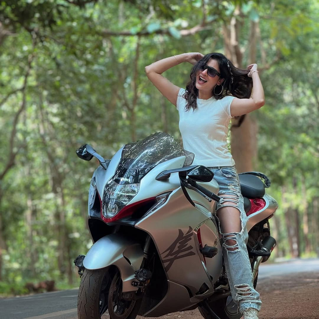 Payal Rajput Gets on To The Bike in Style