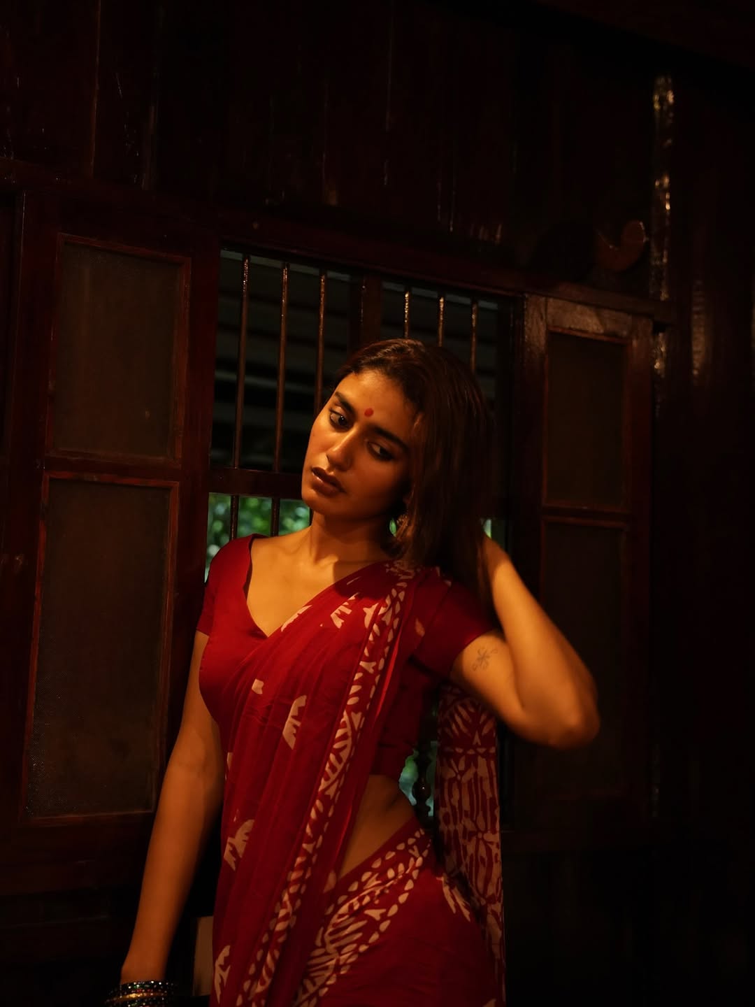 Priya Prakash Varrier Captures Hearts with Traditional Red Saree