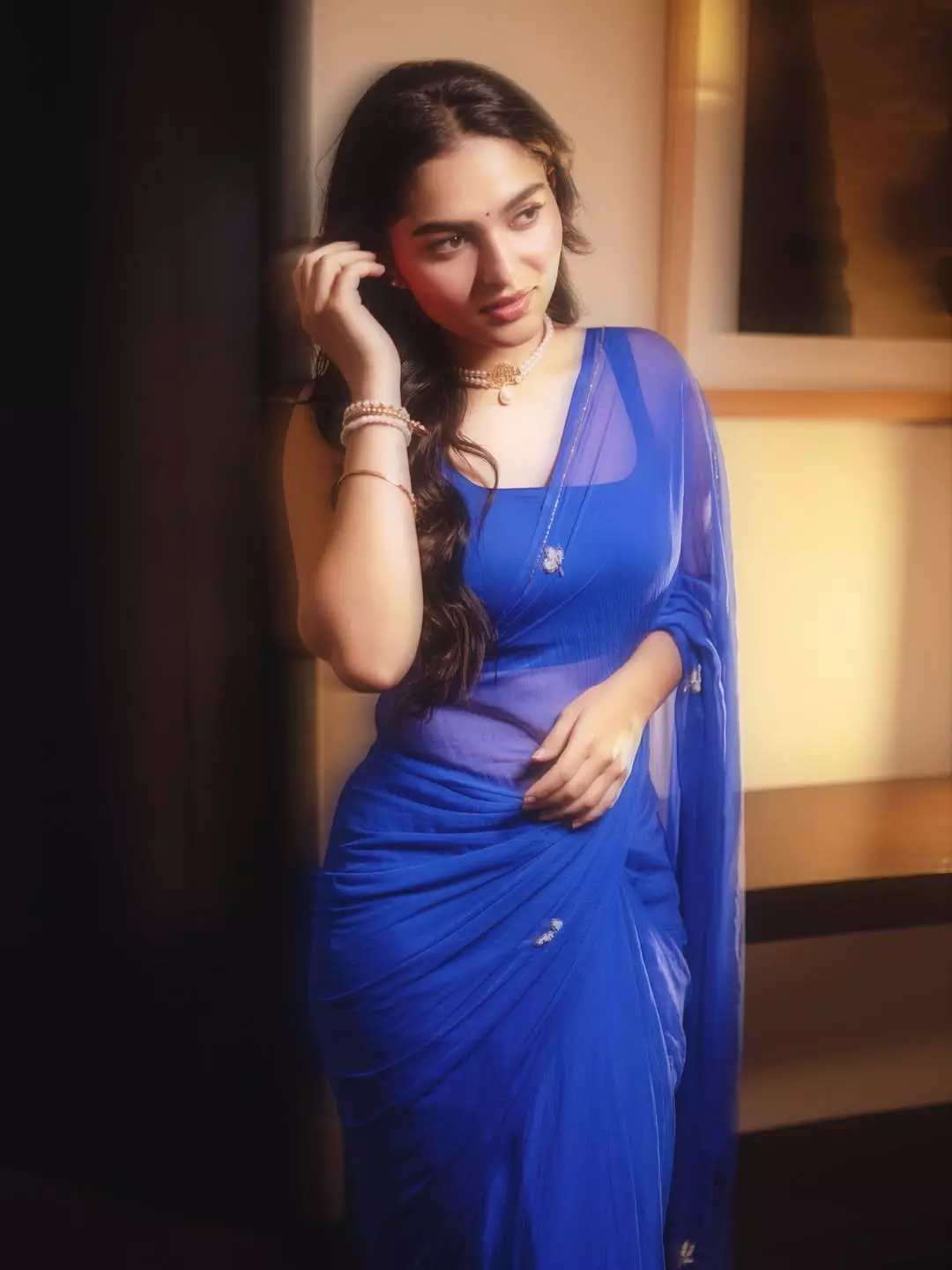 Kayadu Lohar Radiates Grace in Traditional Blue Saree