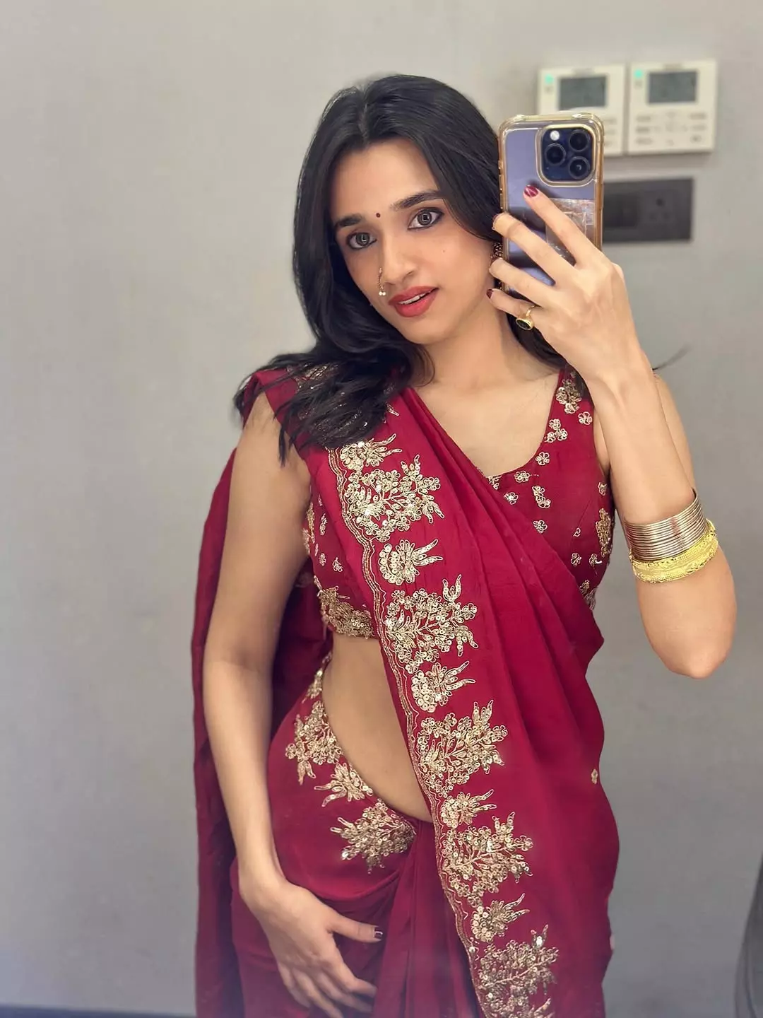 Nuveksha Is Athiloka Sundari in Red Saree Nuveksha Is Athiloka Sundari in Red Saree