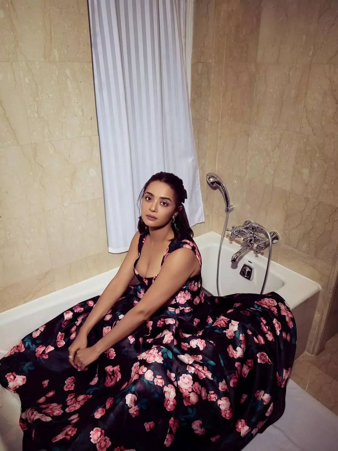 Sruveen Chawla On a Bed Full of Roses