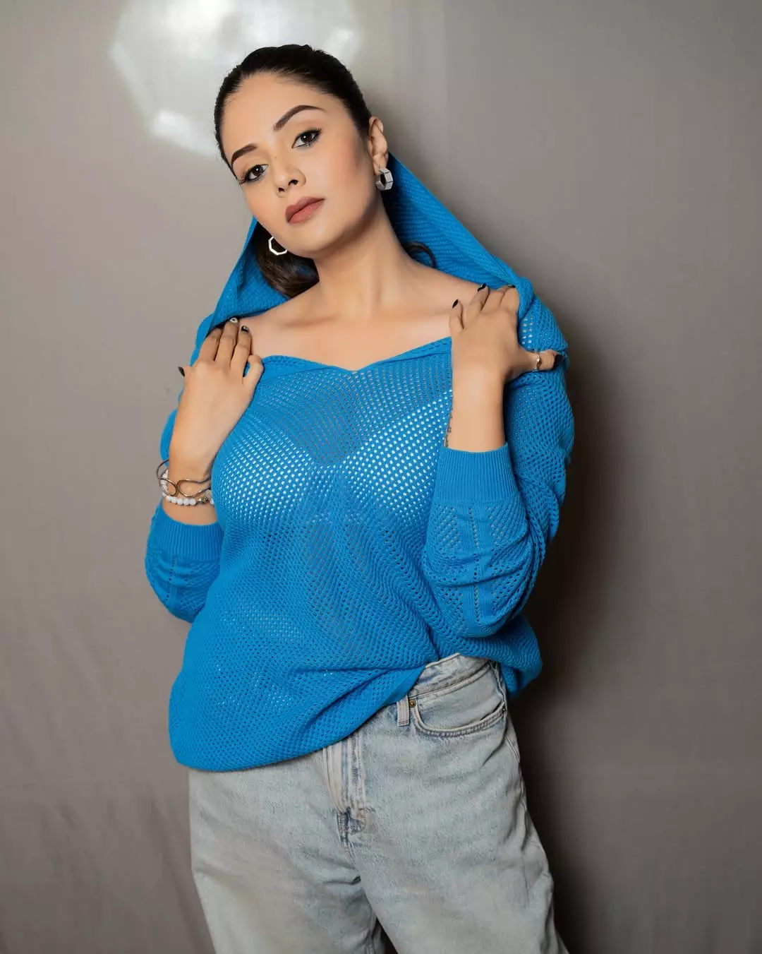 Sreemukhi Slays the Blue Look Sreemukhi Slays the Blue Look