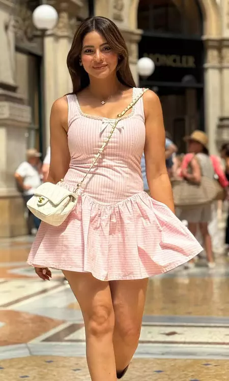 Aamna Sharif charms in pink dress during Milan trip