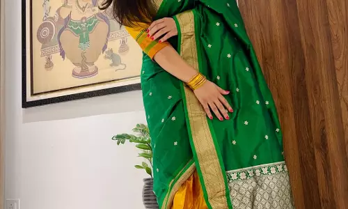 Kavya Kalyanram Glows in Vibrant Green Saree for Diwali