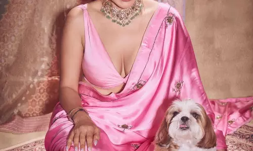Sophie Choudry Exudes Princess Vibes in Pink Saree This Diwali
