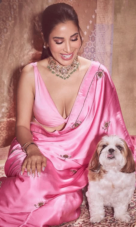 Sophie Choudry Exudes Princess Vibes in Pink Saree This Diwali
