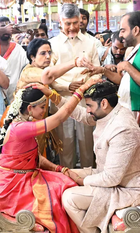 Chandrababu Naidu Blesses Newlyweds Nara Rohit and Sireesha