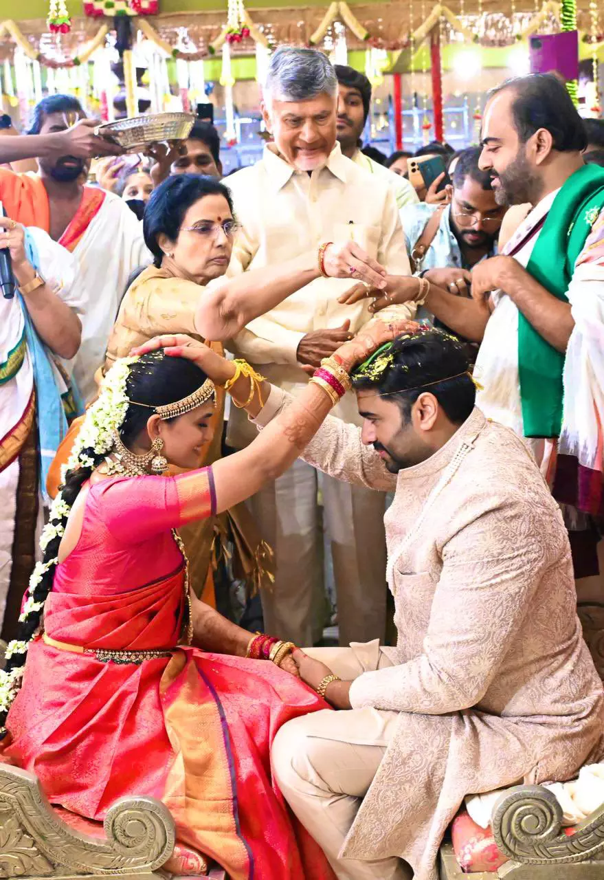 Chandrababu Naidu Blesses Newlyweds Nara Rohit and Sireesha