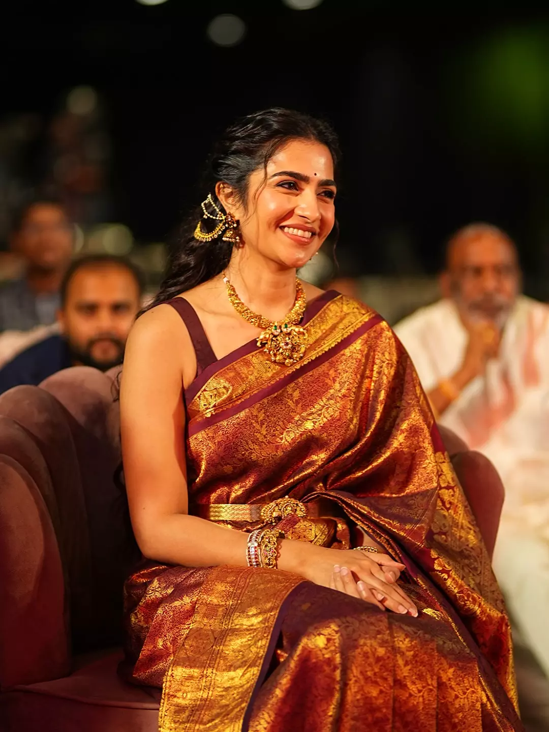 Rukmini Vasanth Stuns in Purple Silk Saree with Vintage Charm Rukmini Vasanth Stuns in Purple Silk Saree with Vintage Charm
