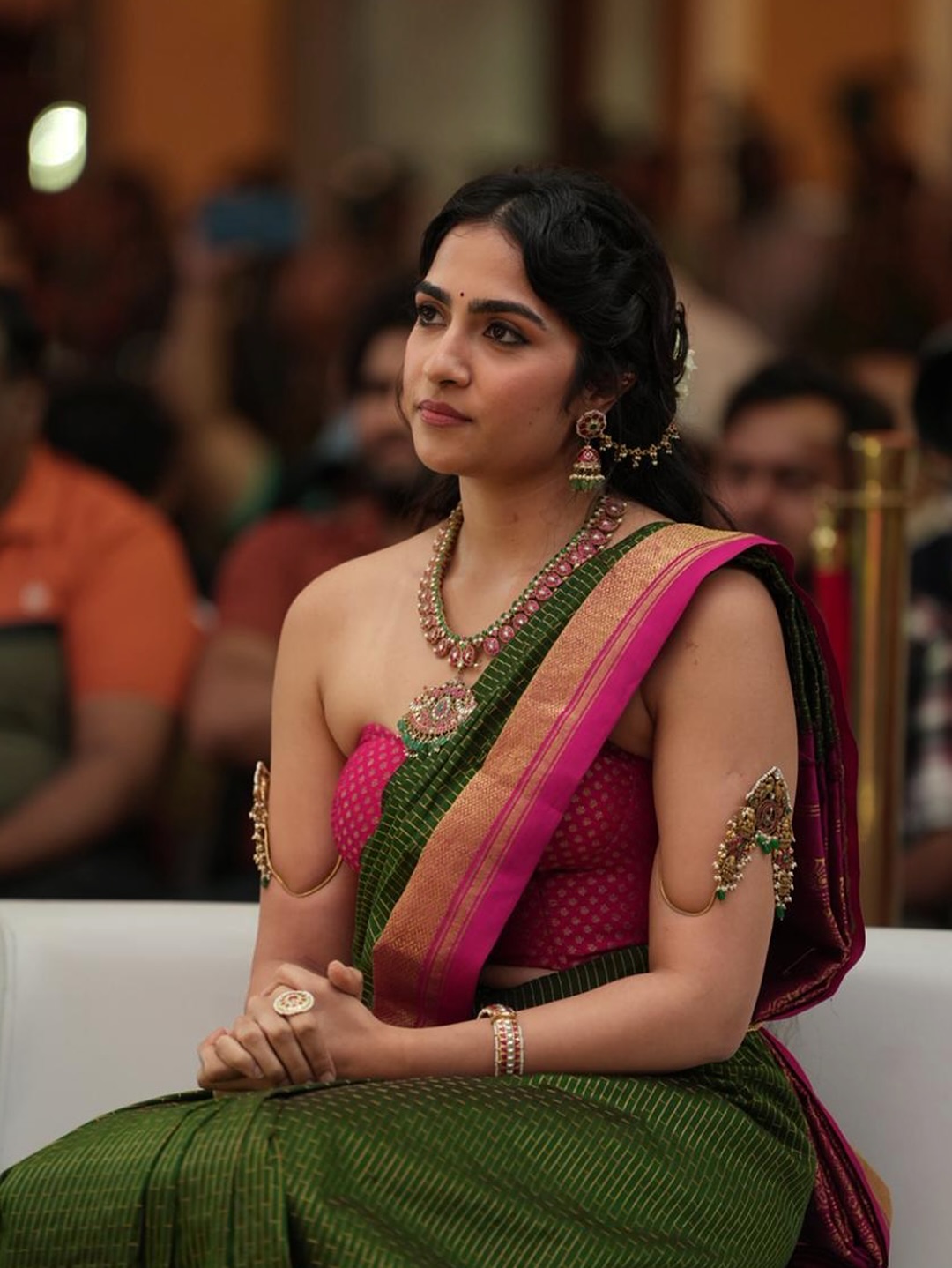 Rukmini Vasanth Stuns in Purple Silk Saree with Vintage Charm Rukmini Vasanth Stuns in Purple Silk Saree with Vintage Charm