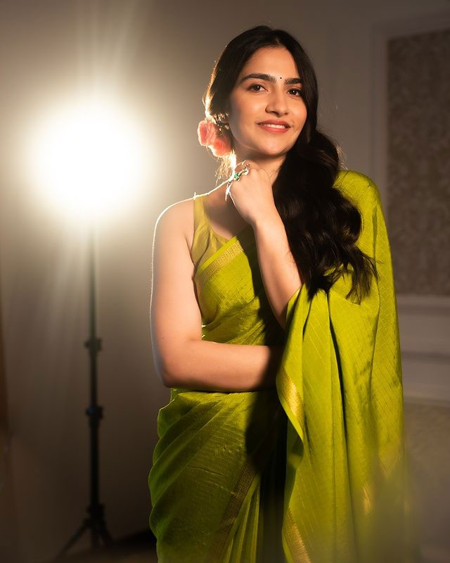 Rukmini Vasanth Stuns in Purple Silk Saree with Vintage Charm Rukmini Vasanth Stuns in Purple Silk Saree with Vintage Charm