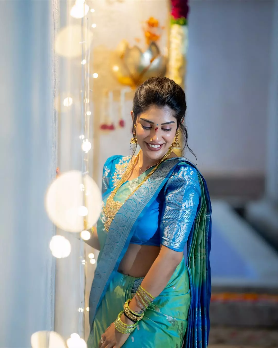 Bandaru Supritha Glows in Royal Blue Saree