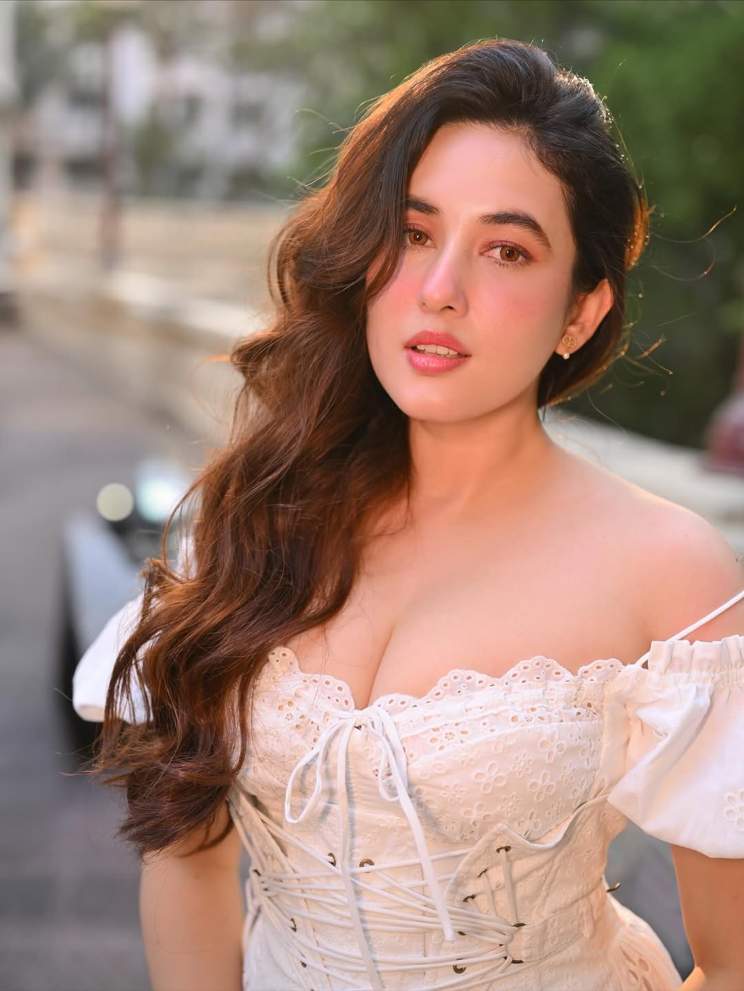 Aditi Budhathoki Shines in Dreamy White Lace: A Visual Poem at Golden Hour