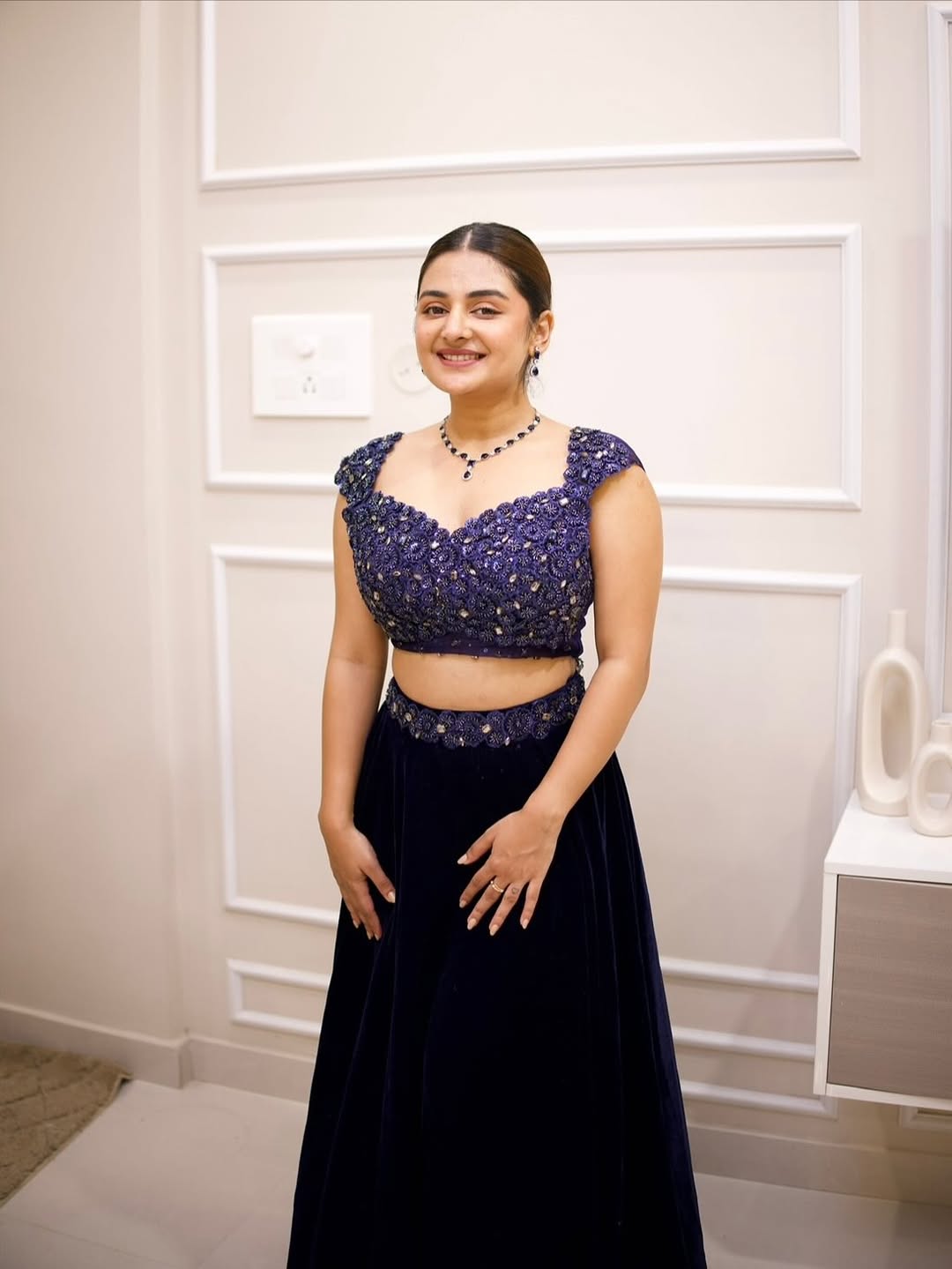 Esther Anil Stuns in Royal Blue Lehenga Photoshoot