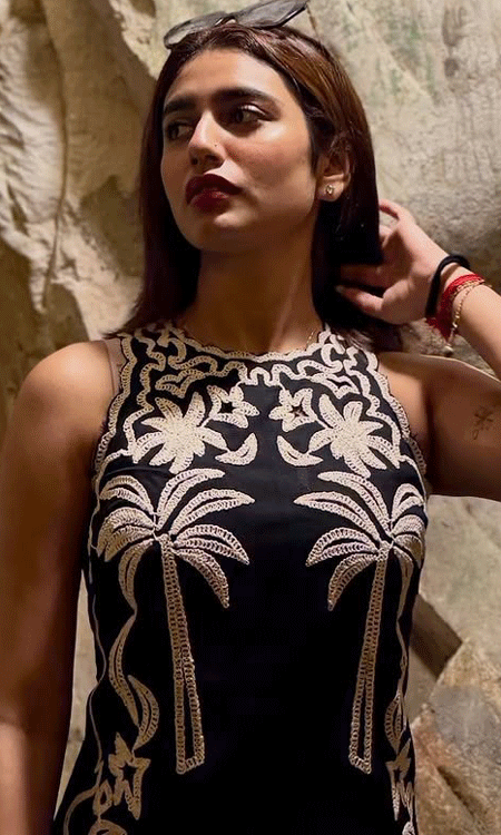 priya prakash varrier wows in black mini dress at coconut caves