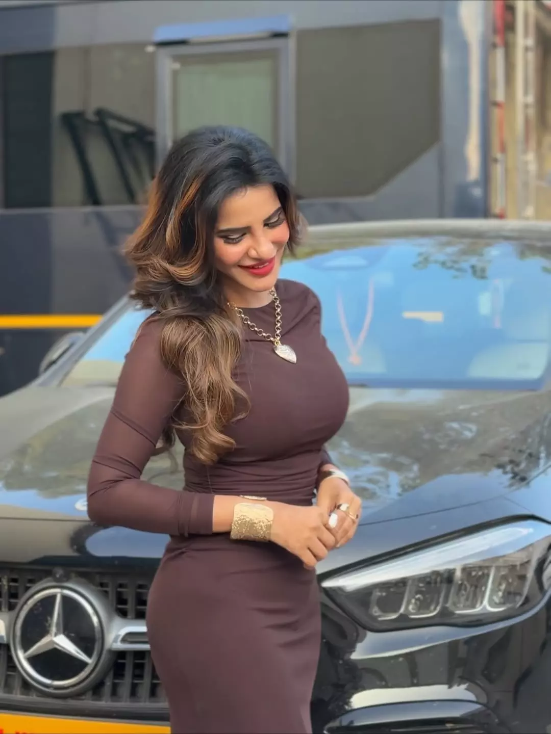 Ashu Reddy stuns in bold brown maxi dress with queen energy